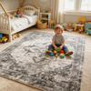 UKELER Nursery Area Rugs 4x6, Machine Washable Foldable Boho Area Carpet, Non Slip Durable Low Profile Accent Rug for Kids Playroom Bedroom Living Room Dinning Room Dorm Office Farmhouse, Dark Grey view 1
