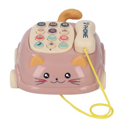 RASTKY Baby Telephone Pull Toy Multiple Sounds Attractive Cat Shape Music Car for Toddlers Pink 1 Piece