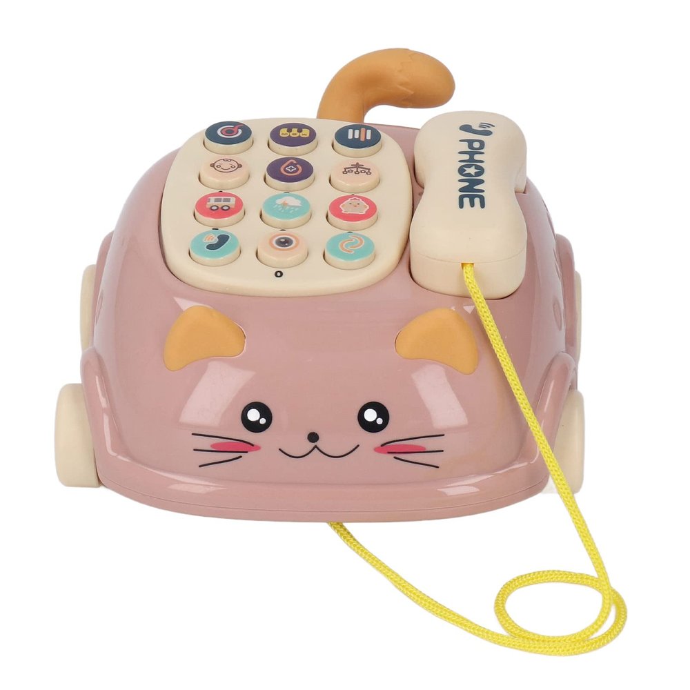 RASTKY Baby Telephone Pull Toy Multiple Sounds Attractive Cat Shape Music Car for Toddlers Pink 1 Piece