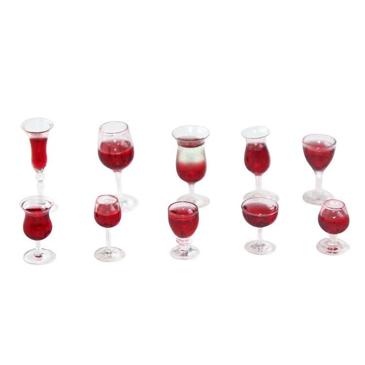10 Pcs Red Wine Glasses, Dollhouse Accessories, 1/12 Scale Accessories, Dollhouse Miniatures for Dining Room, Table Setting and Cabinet Display