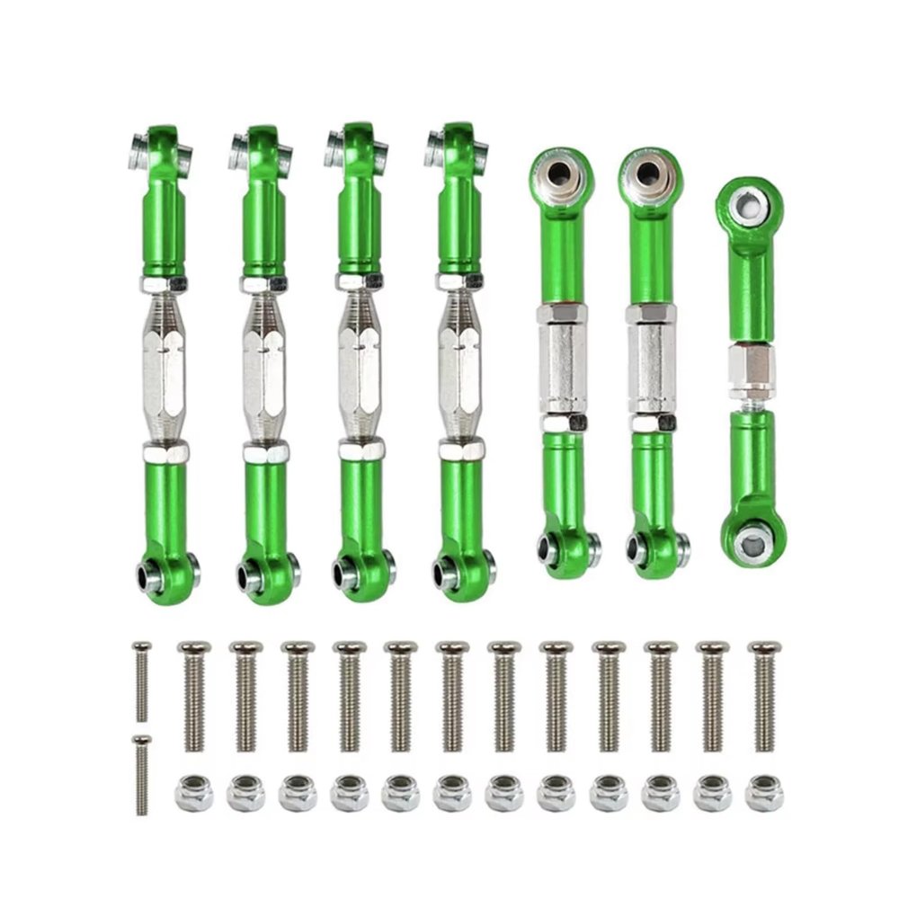 Adjustable Pull Rod for Wltoys 144001 144002 144010 124007 124016 124017 124019 Metal Front Rear Tie Rod Linkage Servo Link Set RC Car Upgrade Parts(Green)