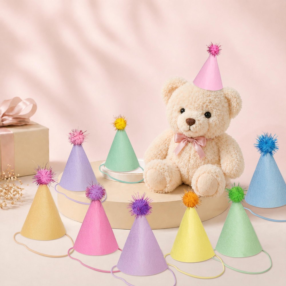 Kriyokiaa Mini Party Hat Set 9 Pack for Stuffed Animals, Pastel