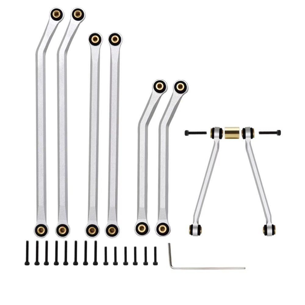 Adjustable Pull Rod for Axial for SCX24 for Gladiator AXI00005 1/24 CNC Aluminum High Clearance 4 Links Set RC Crawler Car Upgrade Parts(Silver)