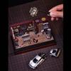 1/64 Diorama Garage, Car Auto Repair Garage Diecast Car Display Base with Figures & Accessories & LED Lighting, Miniature Workshop Building Scene for Collectors view 3