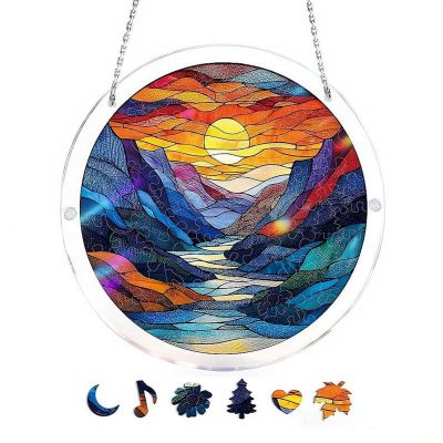 Acrylic Puzzle Window Hanging for Adults, 83 Pieces Acrylic Sun Catcher Puzzle Puzzles Garden Decoration, DIY Suncatcher Kits for Doors Garden and Window Hanging (Color C 7.09in)