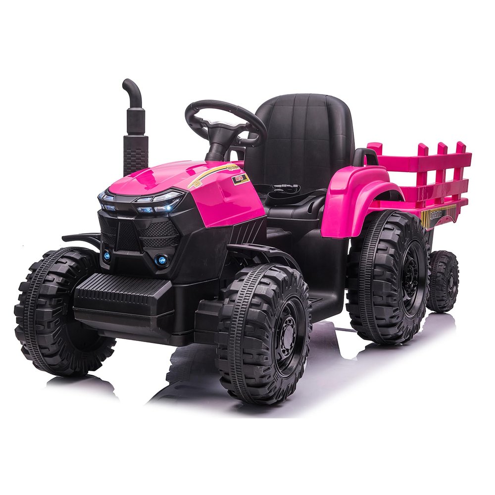 12V Electric Tractor with Detachable Trailer, Toddler Ride On Car/7-LED Headlights/2+1 Gear Shift/MP3 Player/Wireless Design & USB for Kids 3+ Years