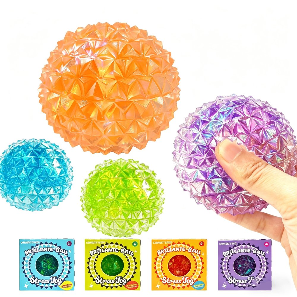 Firm Sensory Squeeze Ball for Adults, Textured Stress Relief Fidget Toy for ADHD Anxiety & Hand Grip Exercise, Spiky TPR Desk Squeeze Ball with Satisfying Resistance (Clear Neon Green)