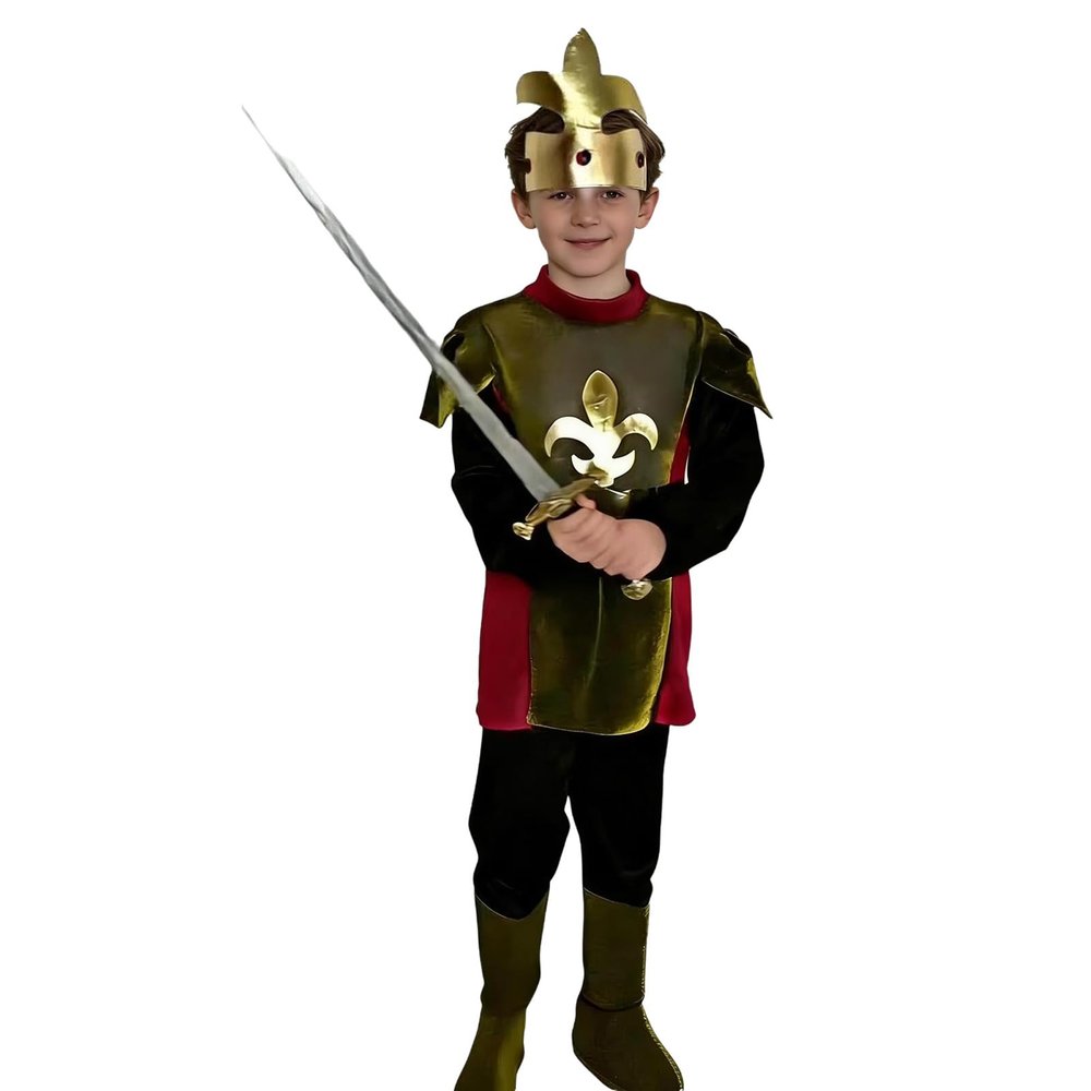 ACSUSS Boys Medieval Roman Gladiator Costume Prince Carnival Outfit Stage Performance Easter Wear Black Gold 11-14