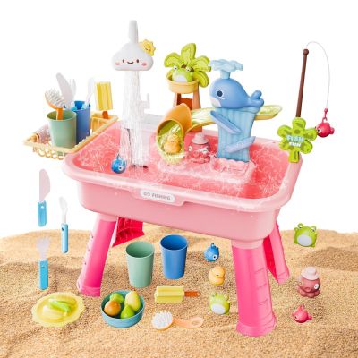 Water Play Table, 54x29x53cm Outside Sensory Activity Pool Toys, 4 in 1 Kids Play Sink with Pump and Running Water, for Boys Girls Ages 4-8 Summer Outdoor Pool