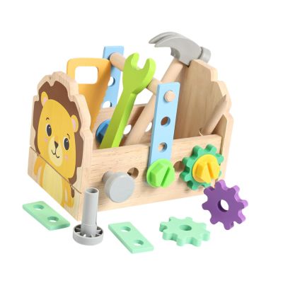 Kids Tool Set Wooden Pretend Play with Box, 7.48x4.92x5.59 inch Toolbox Building Toy for Toddlers Preschool