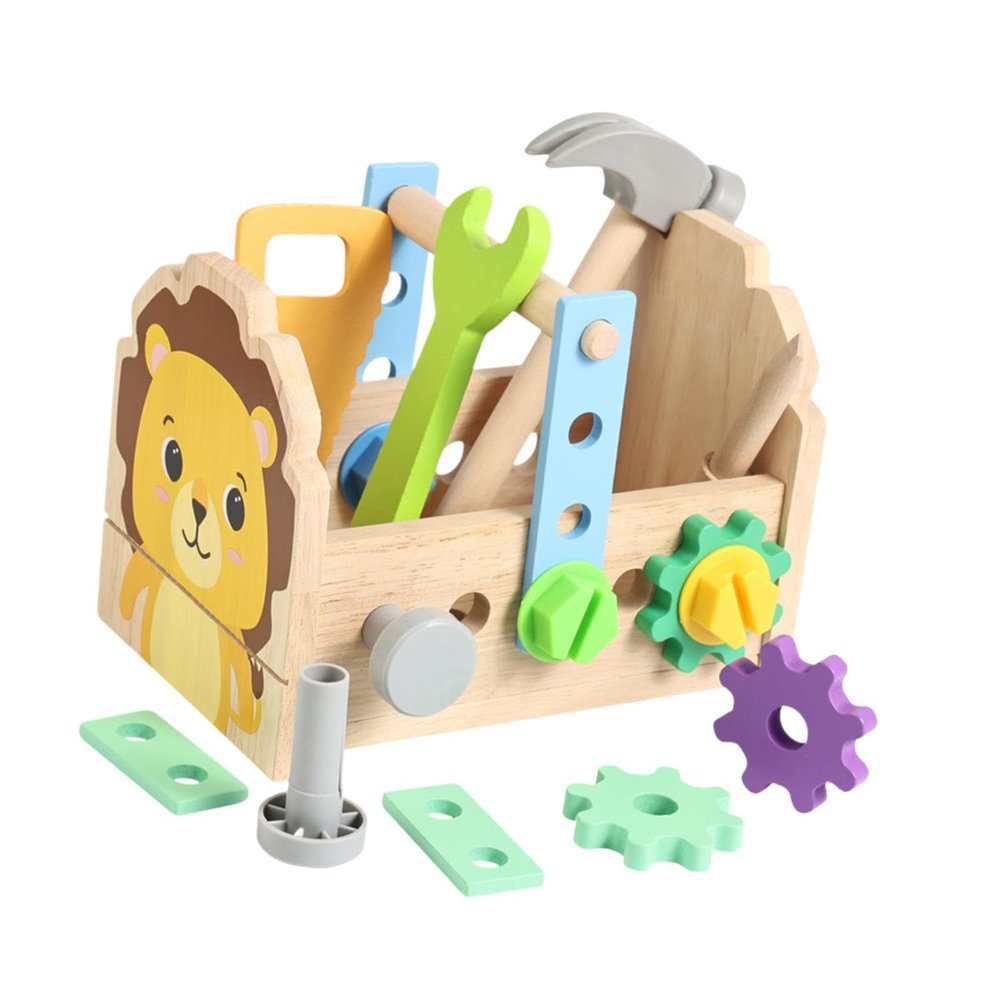 Kids Tool Set Wooden Pretend Play with Box, 7.48x4.92x5.59 inch Toolbox Building Toy for Toddlers Preschool