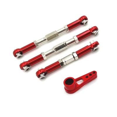 Adjustable Pull Rod for WLtoys 1/10 104016 104018 104009 12401 12402 12403 12404 12409 Metal Steering Pull Rod Linkage Servo Arm RC Car Upgrade Parts(Red)