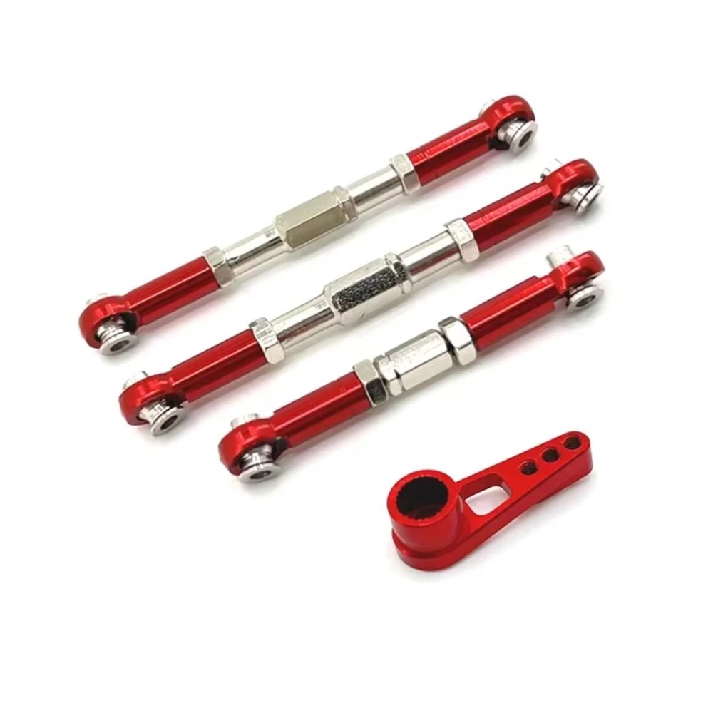 Adjustable Pull Rod for WLtoys 1/10 104016 104018 104009 12401 12402 12403 12404 12409 Metal Steering Pull Rod Linkage Servo Arm RC Car Upgrade Parts(Red)