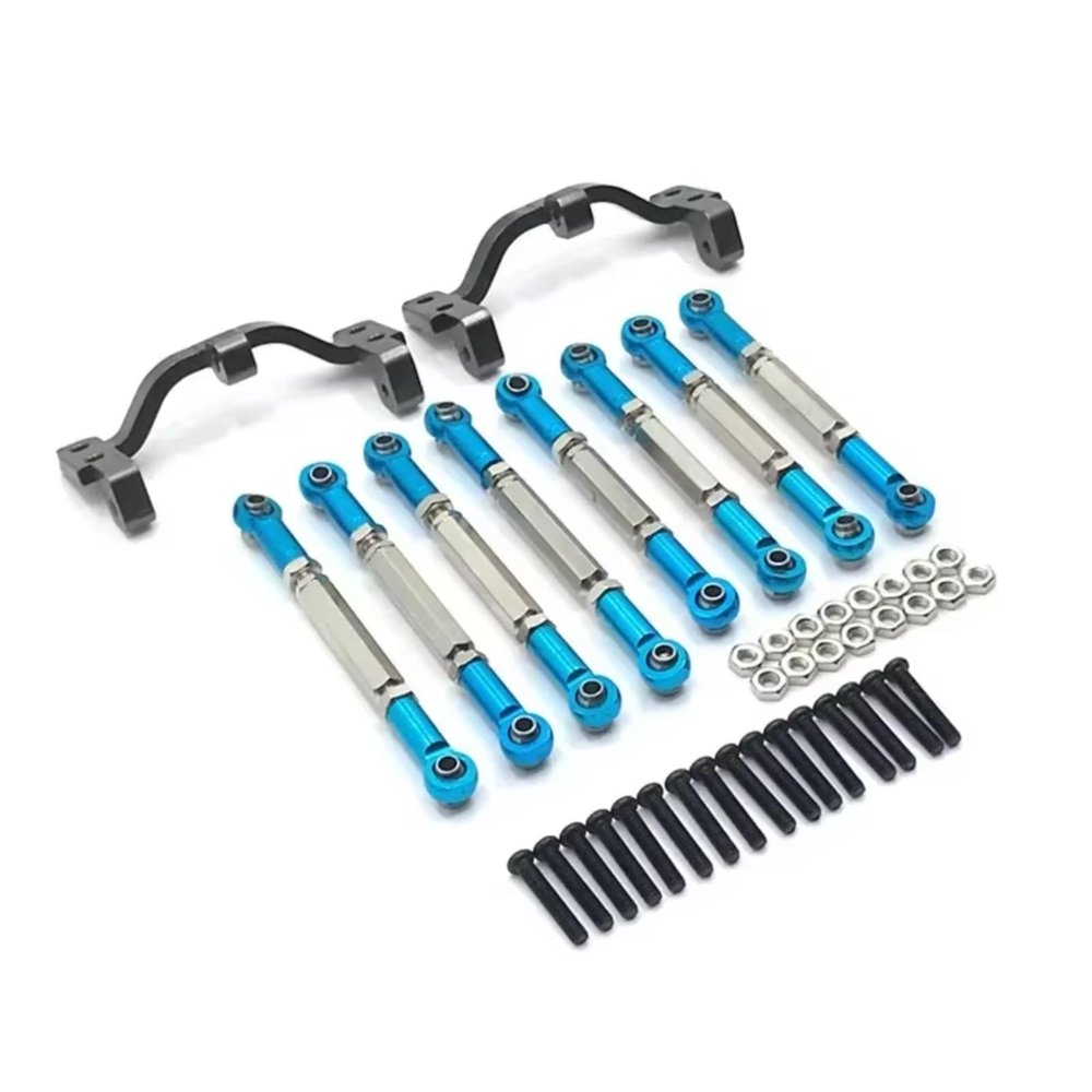 Adjustable Pull Rod for WPL C14 C24 B1 B14 1/16 10pcs Metal Steering Link Rod Pull Mount for Seat Set Parts Rc Model Crawler Car Truck for Buggy(Blue)