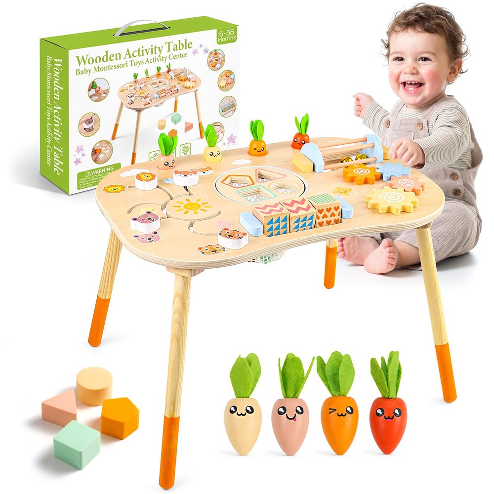 JOIVORAN Wooden Montessori Activity Table for Toddlers 6-36 Months
