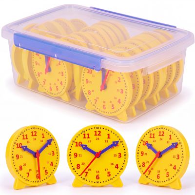 Batiyeer 38 Pcs Time Teaching Clock Kit with Storage Box for Kids 4.7" Mini Geared Clock Toy Bulk Classroom Set for Teaching Time Resources