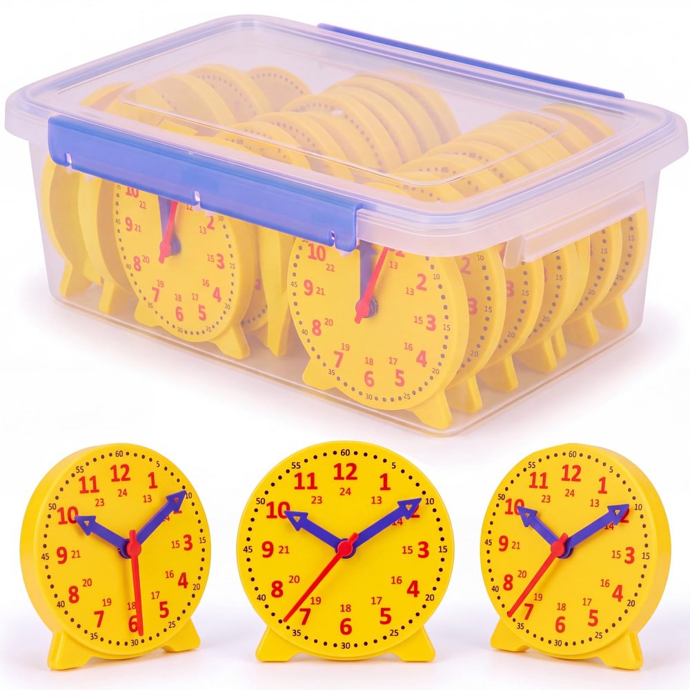 Batiyeer 38 Pcs Time Teaching Clock Kit with Storage Box for Kids 4.7" Mini Geared Clock Toy Bulk Classroom Set for Teaching Time Resources