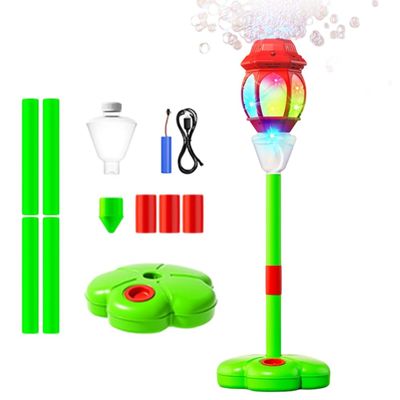 Upgrade Bubble Machine Street lamp, Rechargeable Automatic Standing Bubble Maker with Light Music, 3-Level Adjustable Heights for Outdoor Garden, Patio, Wedding, Party and Event Decor (Red)