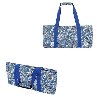 Mahjong Bag Set with Tote Bag, Small Zipper Pouch and Tile Rack Holder, Blue Paisley Floral Pattern, 3-Piece
