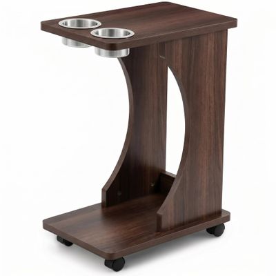 Sintuff Portable Poker Table Drink Carts with Casters and Built-in Shelving Poker Side Tables Drink Food and Snack Carts (Brown)