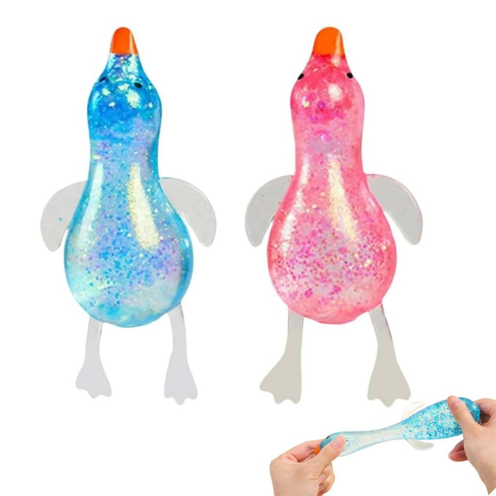 2PCS Glitter Cute Duck Squishy Sugar Stress Ball, Slow Rising Soft Fidget Sensory Toy, Moldable Squeeze Ball for Stress Anxiety Relief, Desk Relaxing Toy ( Blue + Pink )