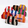 Personalized Striped Knit Mahjong Bag, Custom Embroidered Cosmetic Makeup Case with Name, Large Travel Toiletry Organizer for Women, Portable Storage Bag for 166 Standard American Mahjong Tiles view 1