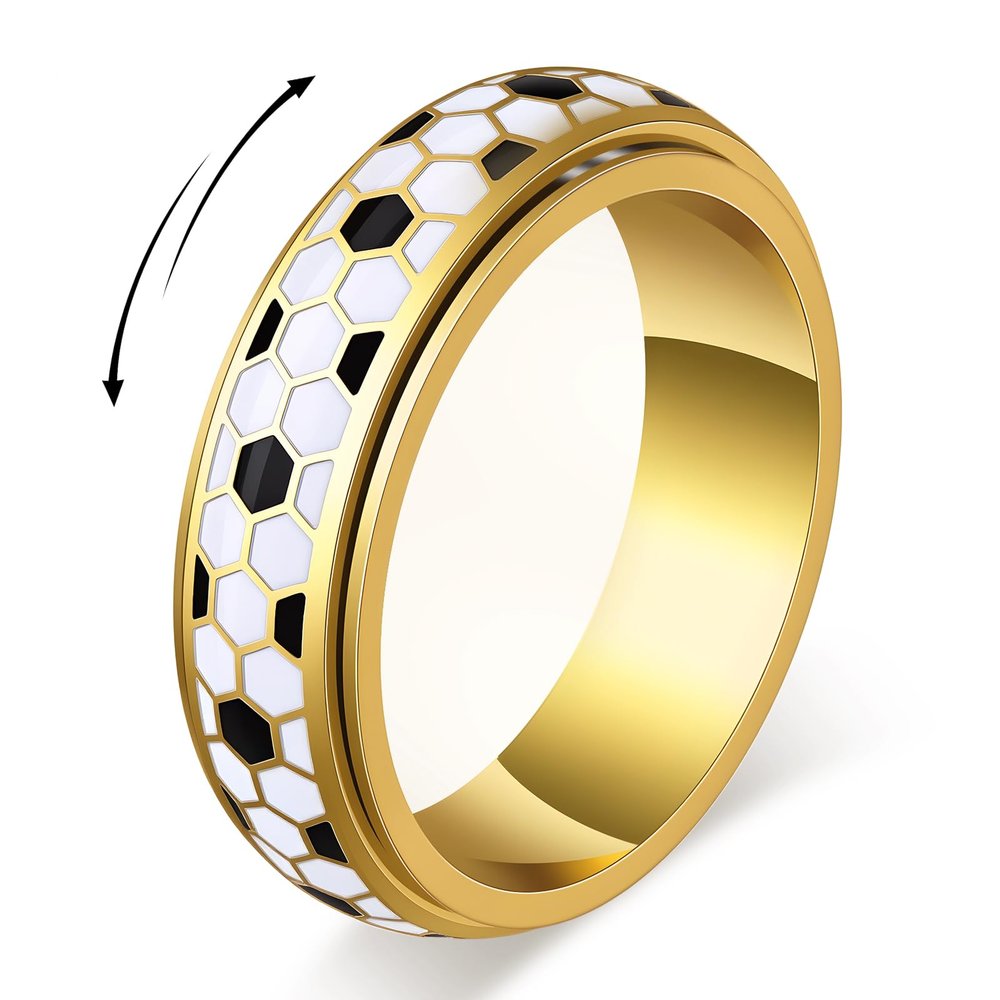 SYDNFZY Soccer Fidget Ring for Adults Stainless Steel Anxiety Relief Jewelry with Football Design for Women, Soccer Gifts for Men, Sport Mom Essentials (Gold, 9)