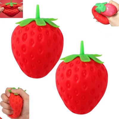 2 Pcs Strawberry Squishy Stress Ball, Realistic Soft Squeezable Fruit Fidget Toy, Cute Mini Strawberry Relief Squeeze Ball for Anxiety Stress Relief, Party Favors Gifts
