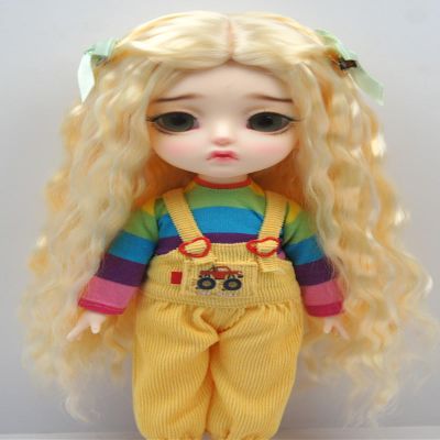 Jusuns Doll Hair Only JD880 9-10inch Long Sauvage wave Mid Parting Mermaid Curly with Twin Bow Braids Soft Fiber Doll Wigs (Blonde SN4)