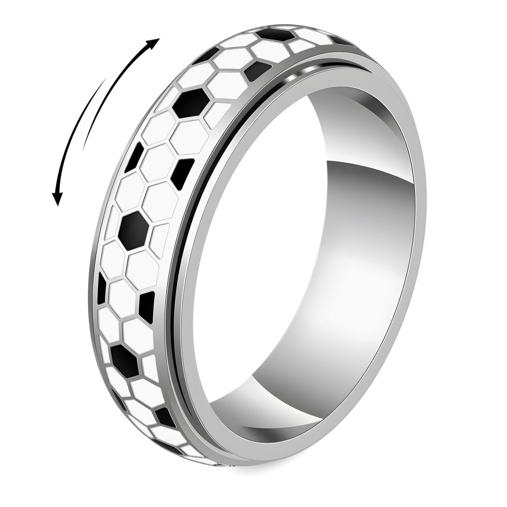 SYDNFZY Soccer Fidget Ring for Adults Stainless Steel Anxiety Relief Jewelry with Football Design for Women, Soccer Gifts for Men, Sport Mom Essentials (Silver, 8)