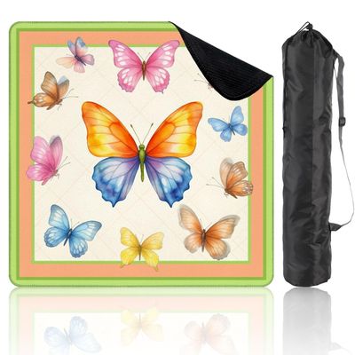 Mahjong Mat for Table Colorful Watercolor Butterflies Vibrant Orange Blue Pink Yellow Wings 31.5"x31.5" Non-Slip Noise Reduction American Mahjong Table Cloth for Poker Card Dominoes Tile Games Gifts