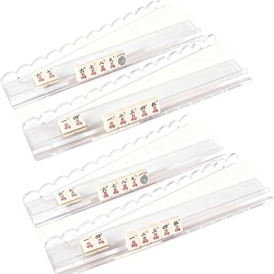Neptuiby Mahjong Racks with Pushers Set of 4, 4 Pack Mahjong Racks with Pushers, Magnetic Acrylic Holders, Ergonomic Wave Slots, 17.5 Inch Transparent.