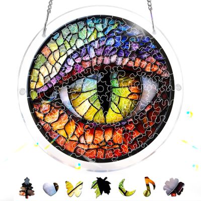 Reofrey Acrylic Puzzle Suncatcher for Adults, 83 Piece Stained Glass DIY Jigsaw Puzzle, Double-Sided Acrylic Window Hanging Decor with Chain, Gift for Mom, Home Garden Decoration, 7 Inch A198