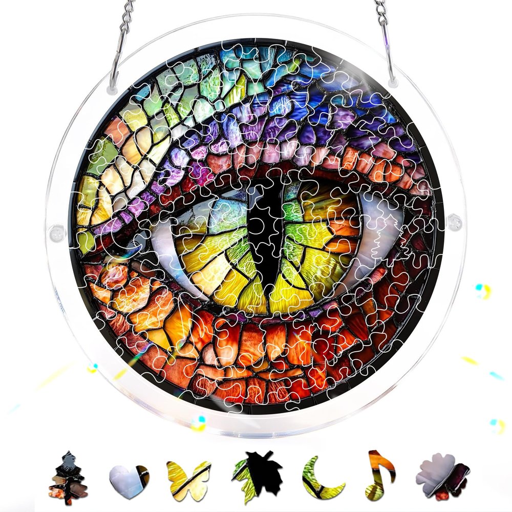Reofrey Acrylic Puzzle Suncatcher for Adults, 83 Piece Stained Glass DIY Jigsaw Puzzle, Double-Sided Acrylic Window Hanging Decor with Chain, Gift for Mom, Home Garden Decoration, 7 Inch A198
