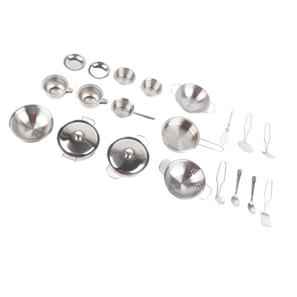 Aumotop Kitchen Toys Durable Stainless Steel Cookware Set for Children, Safe Material,Develop Intelligence for Boys and Girls (25 Pieces)