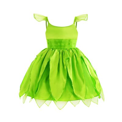 BABWWNIX Kid Girls Fairy Costume Princess Dress Up Set Halloween Cosplay Green Dress Costume with Butterfly Wing (Only Dress, 2-3T)