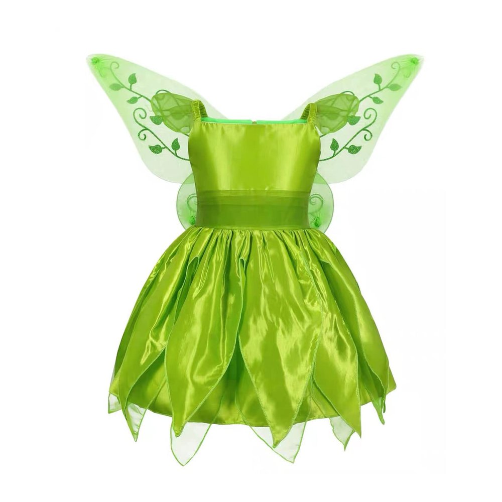 BABWWNIX Kid Girls Fairy Costume Princess Dress Up Set Halloween Cosplay Green Dress Costume with Butterfly Wing (Dress with wings, 7-8 Years)