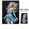 WRJGLS 500 1000 Piece Puzzle for Adults Blonde Woman in Blue Dress, Windswept Hair, Eco-Friendly Recycled Paper Fun & Challenging Family Game Gift for Friends and Family view 2