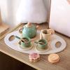 GLOGLOW Wooden Tea Party Set for Toddlers 3+ Years with 16 Play Food Accessories Imitation Social Interaction Afternoon Tea Toy Gifts for Little Girls Birthday Holiday view 2