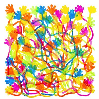 7" Bulk 72 Pc. Bright Solid Color Vinyl Glitter Sticky Hands