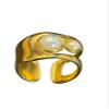 luoesque Gold-Plated Stainless Steel Double Pearl Open Ring, Adjustable Cuff Ring, 0.70 Inch Diameter view 1