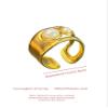 luoesque Gold-Plated Stainless Steel Double Pearl Open Ring, Adjustable Cuff Ring, 0.70 Inch Diameter view 2