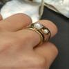luoesque Gold-Plated Stainless Steel Double Pearl Open Ring, Adjustable Cuff Ring, 0.70 Inch Diameter view 3