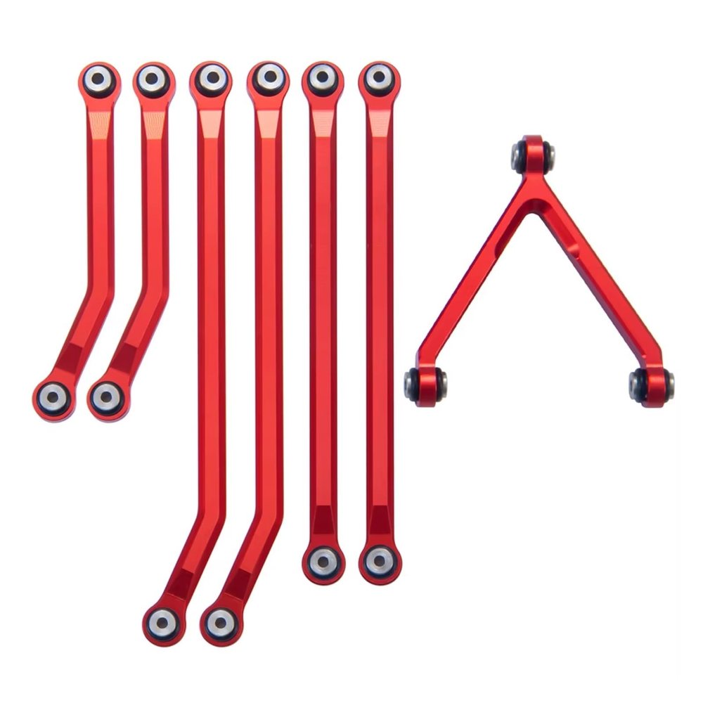 Adjustable Pull Rod for Axial for SCX24 90081 for Deadbolt AX00004 1/24 Aluminum High Clearance Chassis Links Set RC Crawler Car Truck Model Parts(Red)