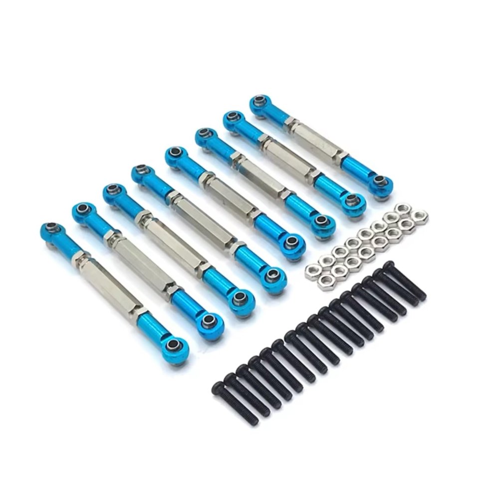 Adjustable Pull Rod for WPL C14 C24 B14 B24 for HengLong for FeiYu for JJRC Upgrade Metal 8PCS Adjustable Tie Rod RC Car Parts Accessories(Blue)