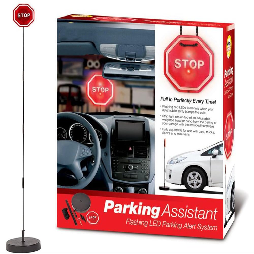 TREBGFE LED Flashing Stop Sign Parking Assistant for Garage, Adjustable Height Garage Warning Car Stop Indicator Sensors for Vehicles- Bumper Guard Driveaway