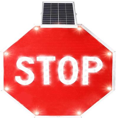 24" Solar LED Stop Sign, LED Flashing Stop Signs Rustproof Illuminated Light Traffic Road Warning Board, Aluminum