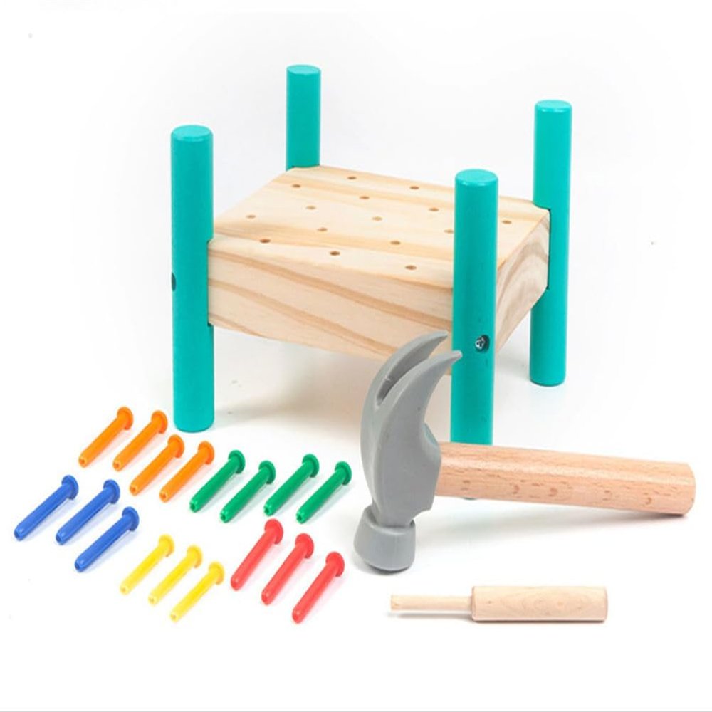 tysszx Wooden Hammering Pounding Toy, Montessori Nail Tap Bench with Colorful Pegs for Toddlers