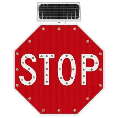 24"/30" Flashing Stop Sign Aluminum Octagon Reflective Led Flashing Street Metal Sign, Power Solar Stop Flashing Traffic Signs, Expressway Toll Booths Solar Stop Signs, Engineer Gr