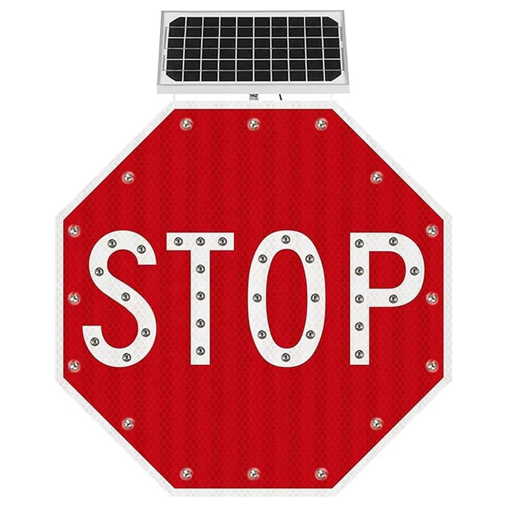24"/30" Flashing Stop Sign Aluminum Octagon Reflective Led Flashing Street Metal Sign, Power Solar Stop Flashing Traffic Signs, Expressway Toll Booths Solar Stop Signs, Engineer Gr